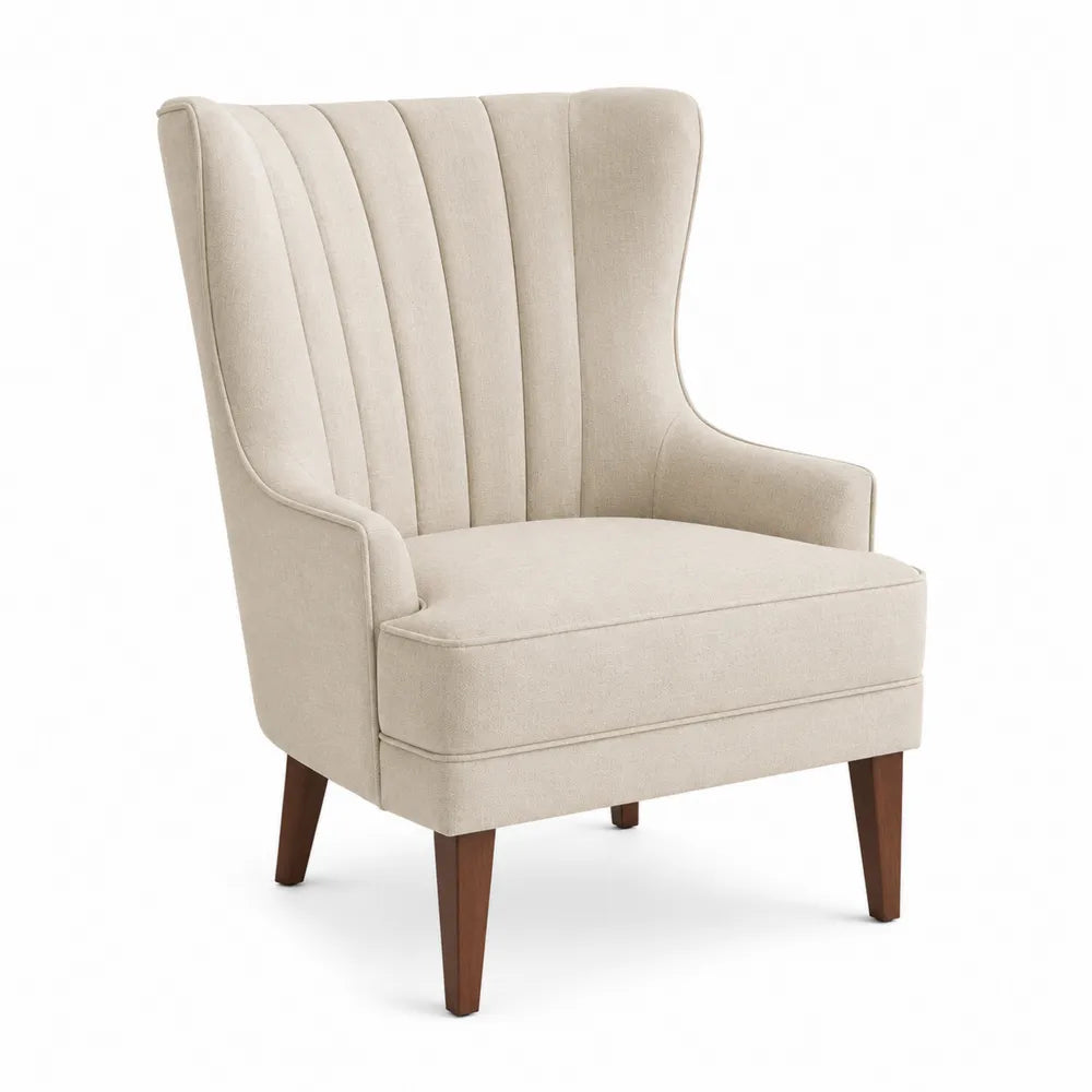 Sillón de Tela de Poliéster Beige con Patas de Madera