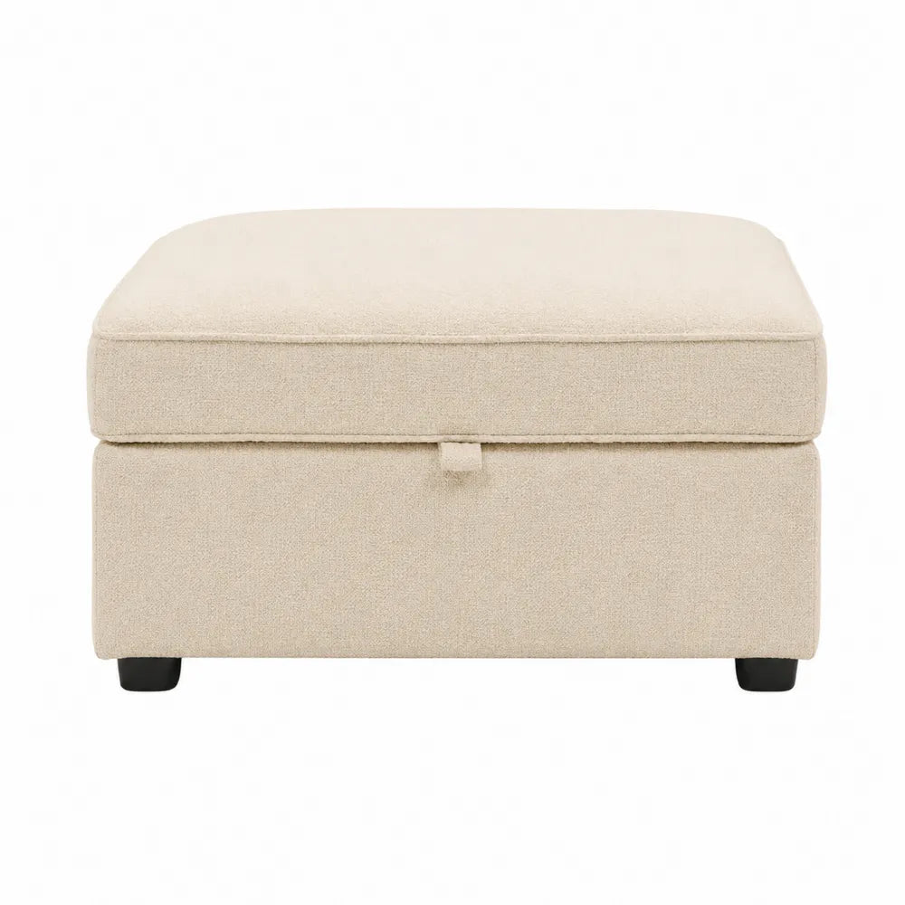 Reposapiés de almacenamiento beige con tapizado de poliéster
