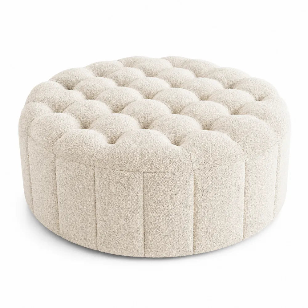Puf redondo de poliéster beige 80cm