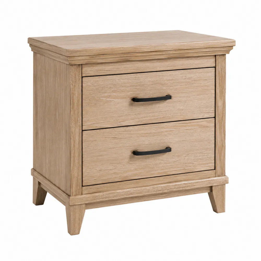 Mesita de noche de madera de roble con dos cajones