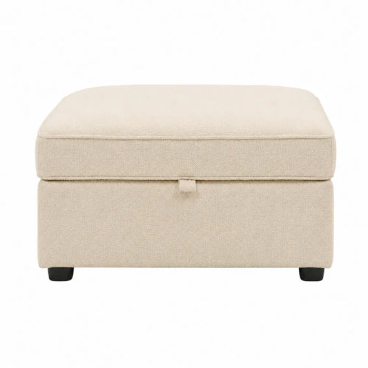 Reposapiés de almacenamiento beige con tapizado de poliéster