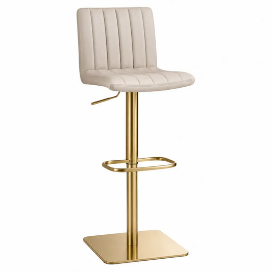 Taburete de bar de cuero sintético beige con base dorada