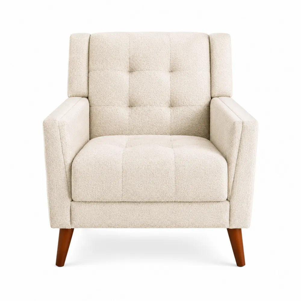 Sillón de Tela de Poliéster Beige con Patas de Madera