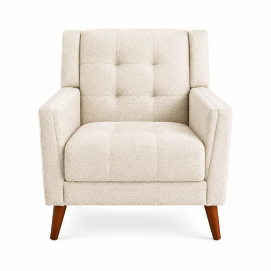 Sillón de Tela de Poliéster Beige con Patas de Madera