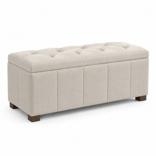 Banco almacenamiento tela poliéster beige 120x40x45 cm