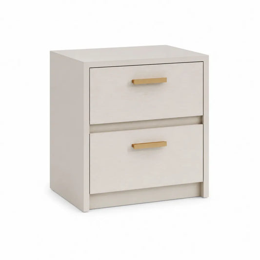 Mesita de noche de MDF con 2 cajones beige