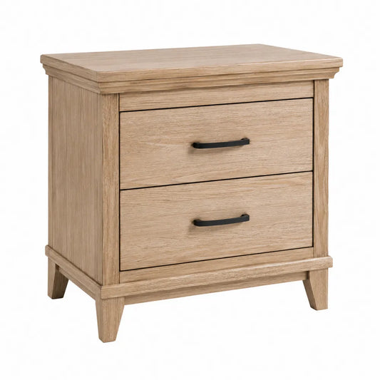 Mesita de noche de madera de roble con dos cajones