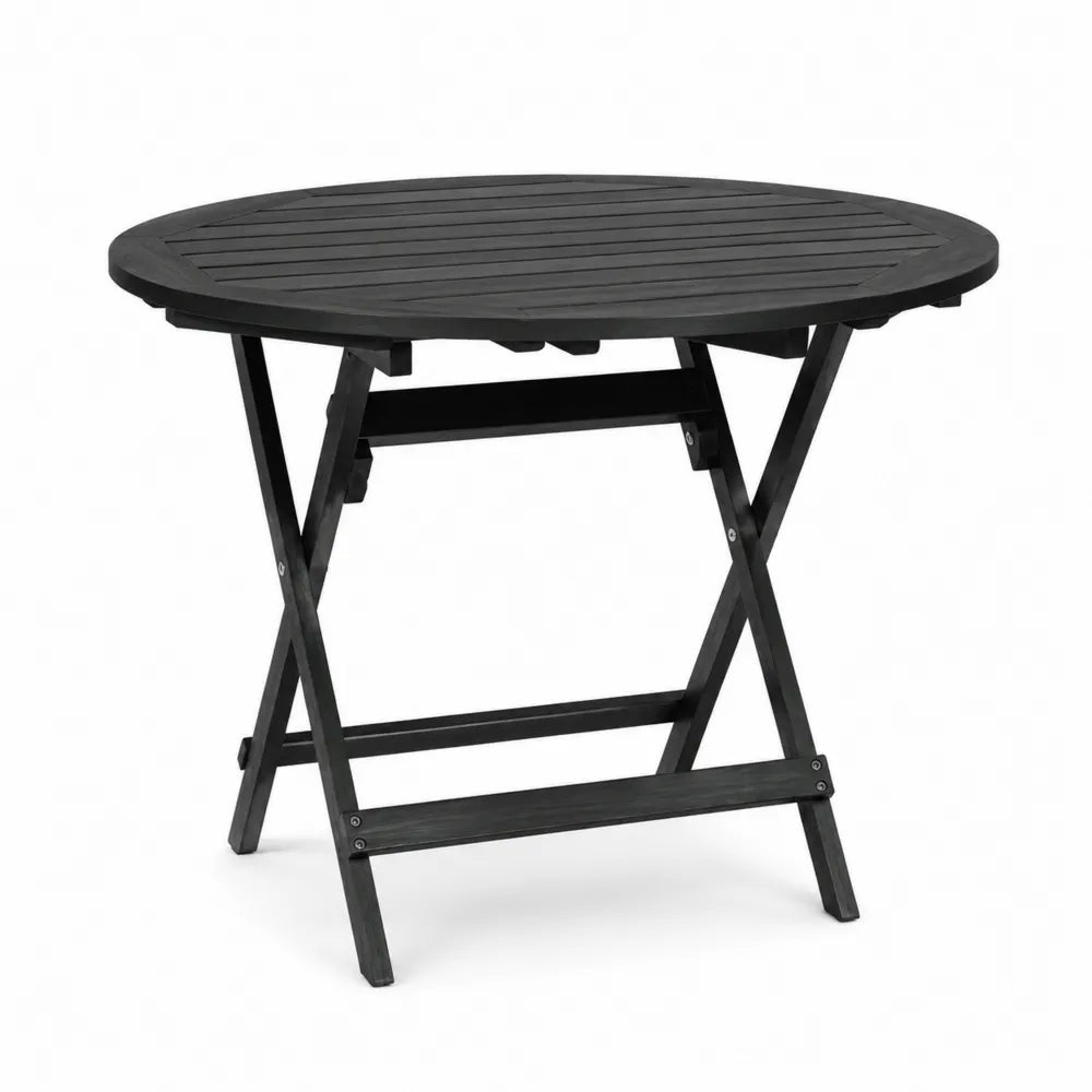 Mesa redonda plegable de madera de acacia para exterior 90 cm negra